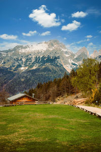 Scenic view of snowcapped mountains against sky