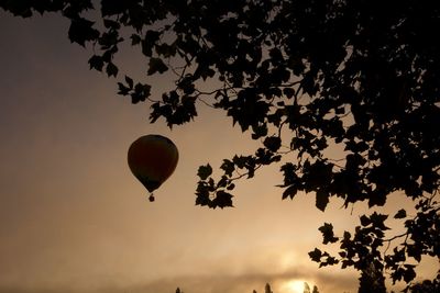 Hot air balloons against sky during sunset