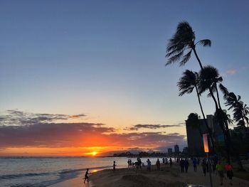 Silhouette of palm trees at sunset