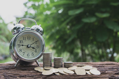 Close-up of coins on table