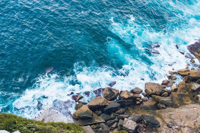 High angle view of rocks on beach