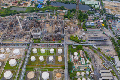 High angle view of buildings in city