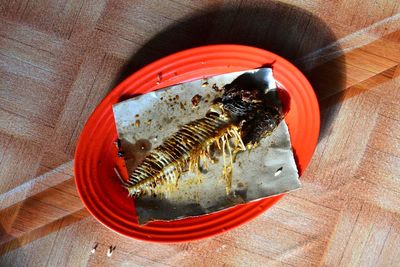 High angle view of fish in plate