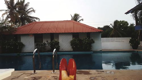 View of swimming pool against clear sky