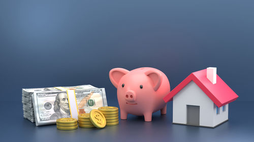 Close-up of piggy bank on table