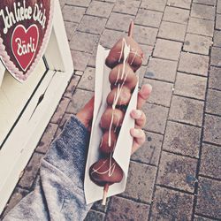 High angle view of text on street