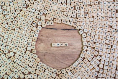 High angle view of wooden toy blocks