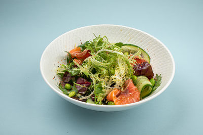 High angle view of food in bowl on table