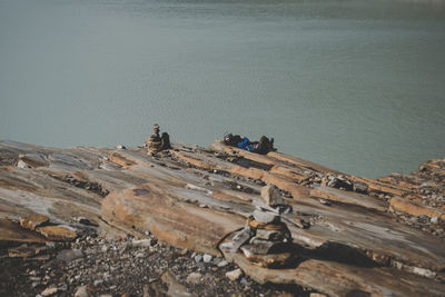 High angle view of landscape by sea