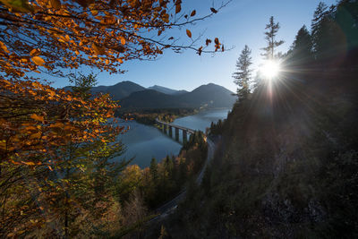 Scenic view of mountains against sky during autumn