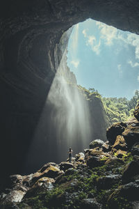 Low angle view of waterfall