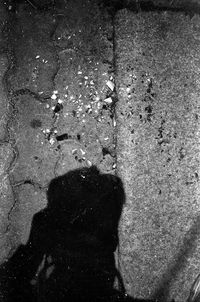 High angle view of shadow on street in city