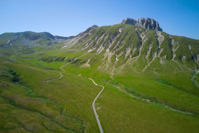 Aerial view of the road that crosses campo imperatore abruzzo
