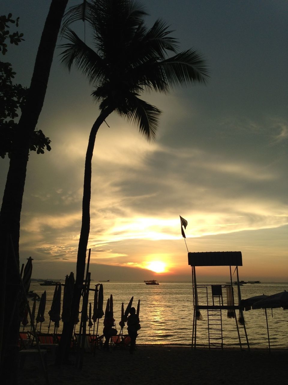 sunset, sea, horizon over water, sky, silhouette, water, scenics, palm tree, tranquility, tranquil scene, beauty in nature, beach, cloud - sky, orange color, nature, idyllic, shore, tree, cloud, bird