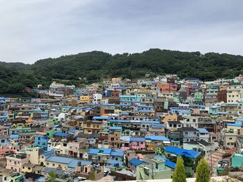 High angle view of townscape against sky