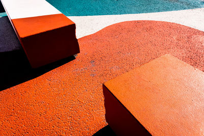 High angle view of seats on sunny day