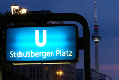 Information sign at night