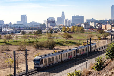 Metro gold line heads towards downtown los angeles