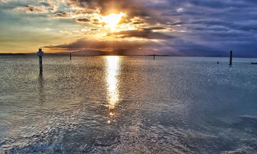 Scenic view of sea against sky during sunset