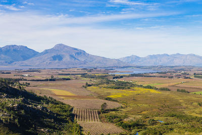 Scenic view of landscape and mountains against sky