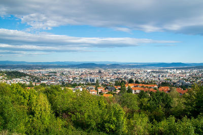 Aerial view of townscape against sky