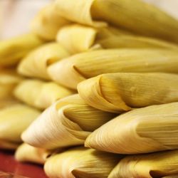 Close-up of tamales on table