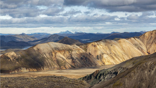 Scenic view of mountains against cloudy sky