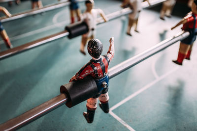 High angle view of man skateboarding on railing