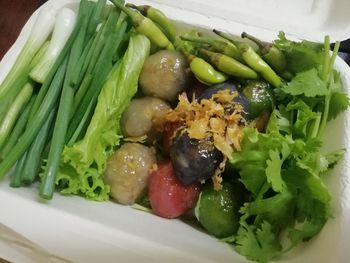 High angle view of vegetables in plate