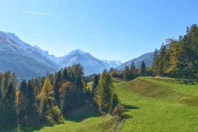 Scenic view of landscape and mountains against sky