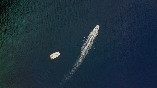 High angle view of ship in sea