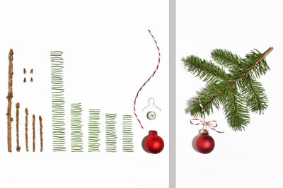 Close-up of christmas tree against white background