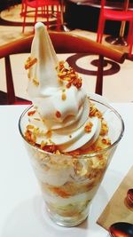 Close-up of ice cream on table