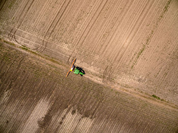 Full length of combine harvester from above
