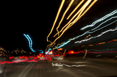 Light trails on road at night