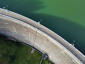 The round shape of a dam seen from above