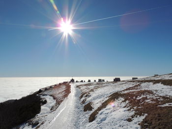 Scenic view of sea against clear sky during sunny day