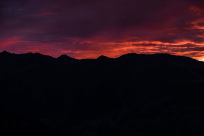 Scenic view of silhouette mountains against sky during sunset