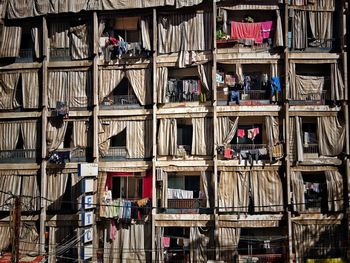 Full frame shot of clothes drying outside building