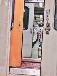High angle view of open door