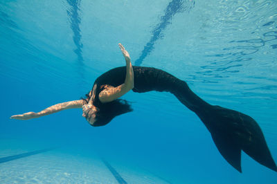 Female model swimming in pool