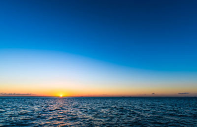 Scenic view of sea against clear sky during sunset