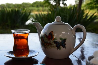 Close-up of tea served on table