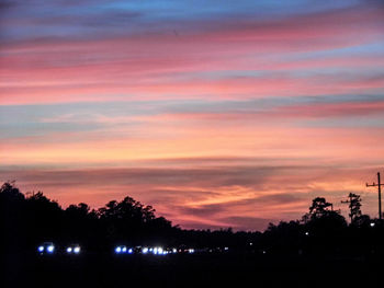 Silhouette trees against dramatic sky during sunset