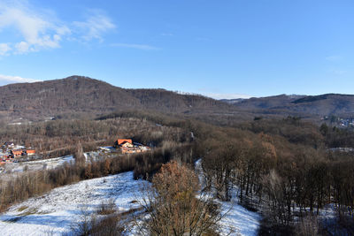 Scenic view of mountains against sky during winter