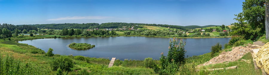 Panoramic view of nature around svirzh castle, ukraine, on a sunny summer day