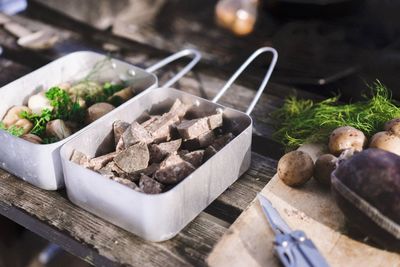 High angle view of food on table