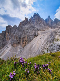 Scenic view of rocky mountains against sky