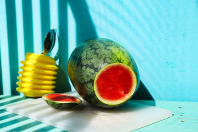 High angle view of fruits on table