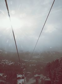 Aerial view of snow covered landscape against sky